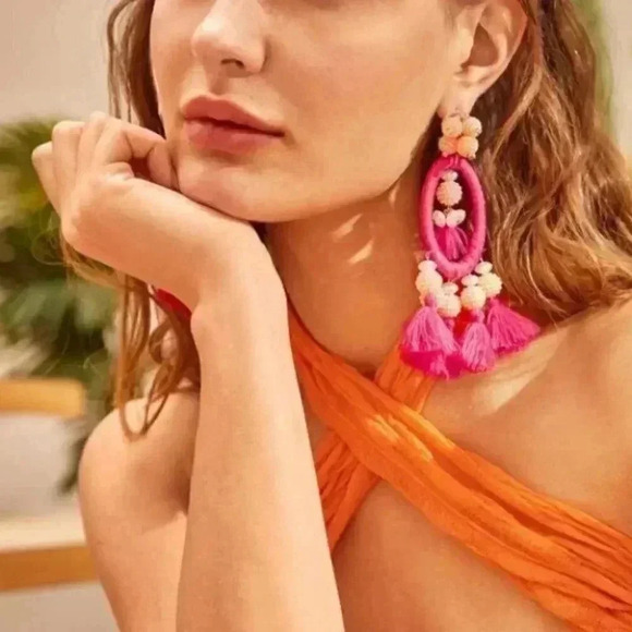 PINK Tassel Drop Earrings - Picture 6 of 9
